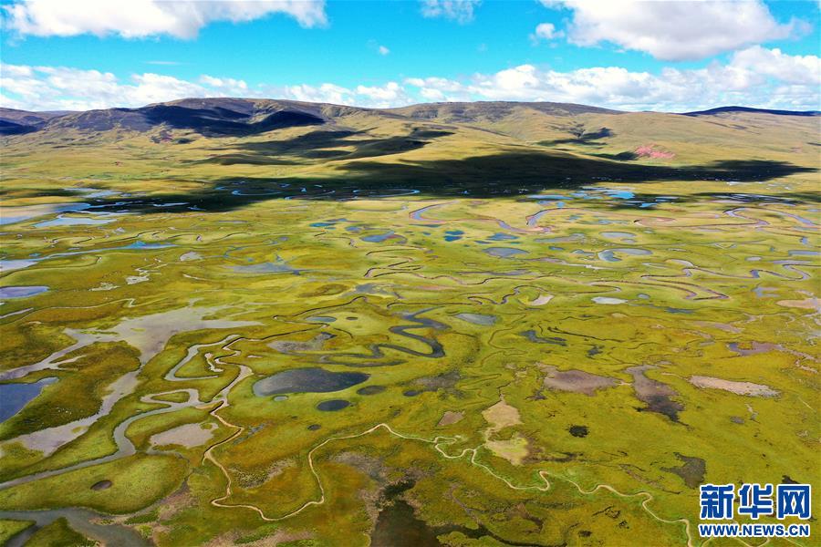 Aerial view of Lhato wetland in Qamdo, Tibet