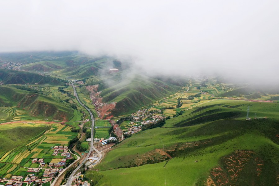 Aerial view of Gannan Tibetan Autonomous Prefecture in NW China