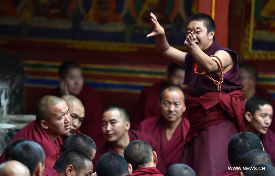 Monks debate at Tashilhunpo Monastery in Xigaze, China\'s Tibet