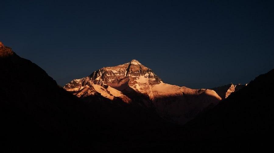 Mount Qomolangma at sunset in SW China's Tibet Autonomous Region